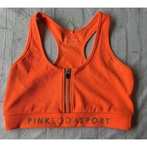 Pink Soda Sport Noli Ribbed Light Support Sports Bra Neon Orange‎ Sz M Medium